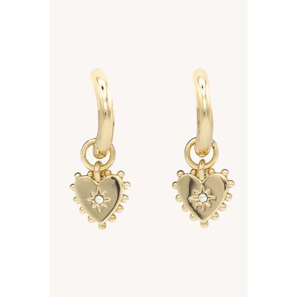 ❤️✨ REBECCA MINKOFF Gold Metal Studded Heart Huggie Hoop Earrings NEW WITH TAGS - Picture 3 of 16